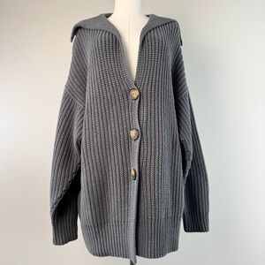 Free People Swim Too Deep Dark Gray Knit Chunky Cardigan Sweater